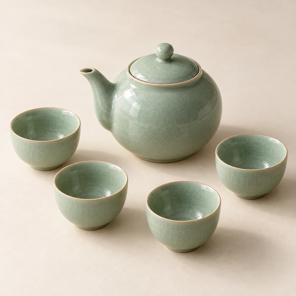 Celadon Four-Cup Tea Set in Celadon